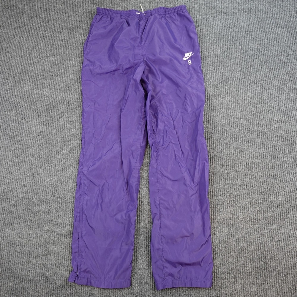 Vintage Nike Track Pants Mens Medium Purple Nylon Woven Elastic Waist Zip Ankle